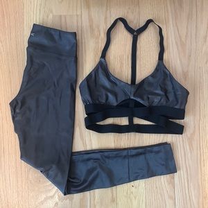 Koral xs metallic grey set workout legging sports bra from Bandier